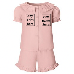 Children’s custom printed linen tshirt and shorts frill set