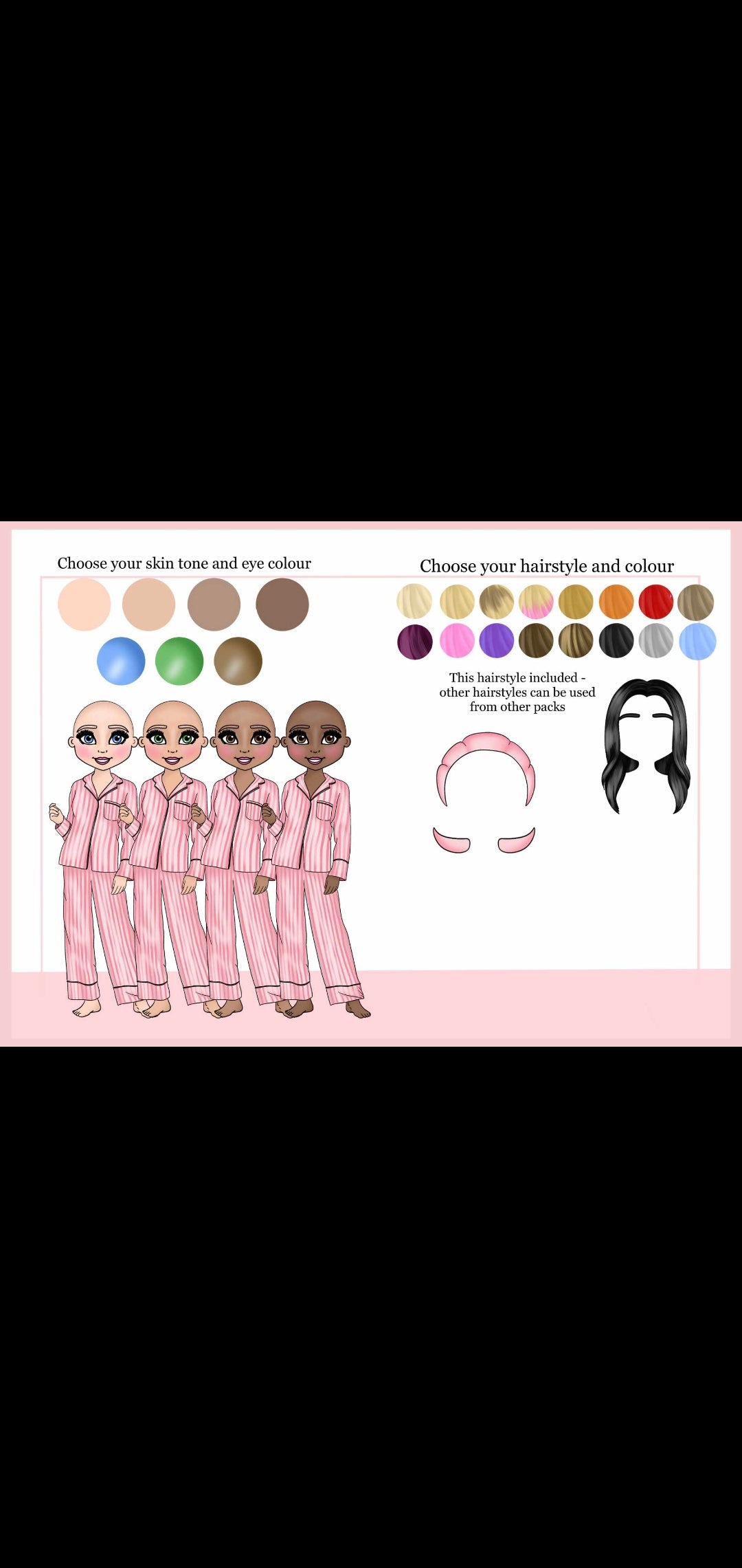 Makeup dolly satin pyjamas kids/adults