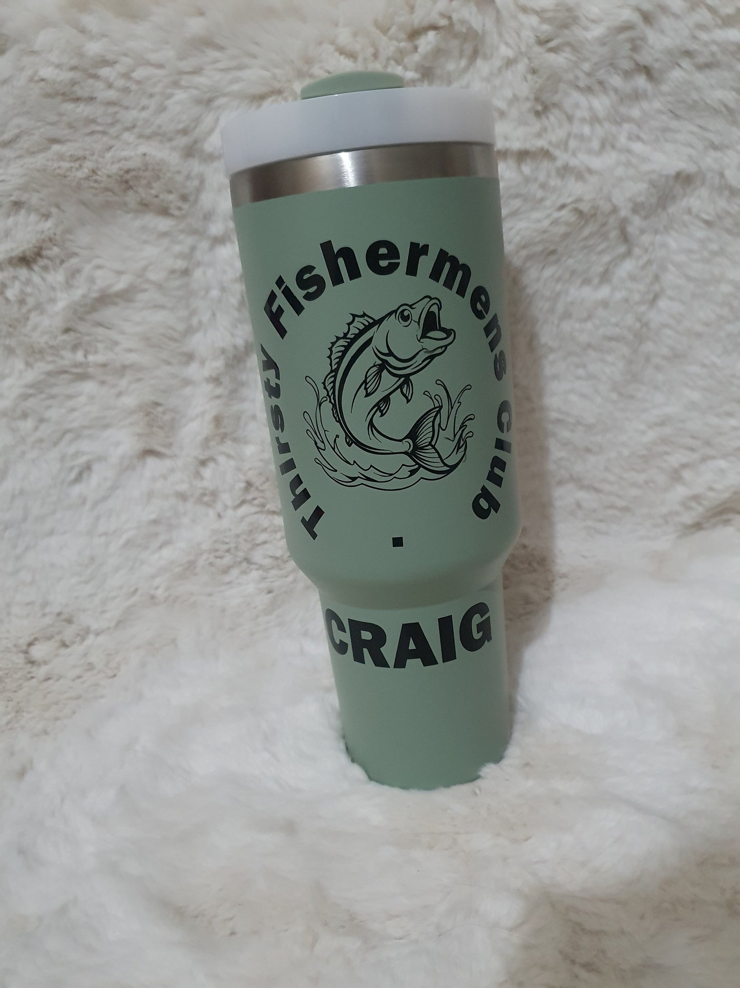 Thirsty fishermen's club 40oz tumbler and tumbler shoulder bag.