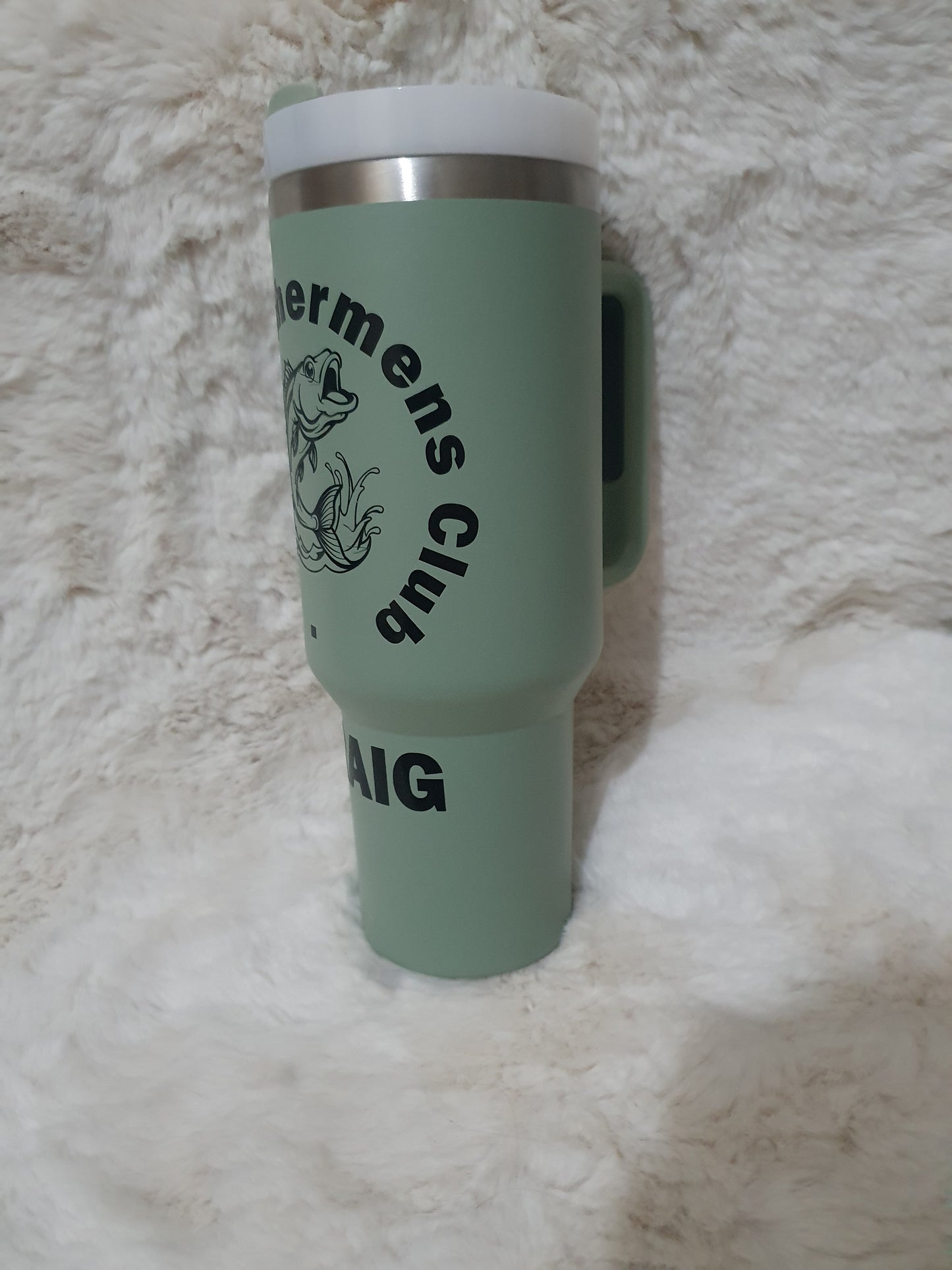 Thirsty fishermen's club 40oz tumbler and tumbler shoulder bag.