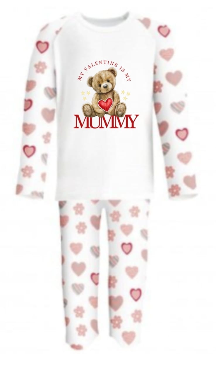 children's valentines day pyjamas and baby rompers