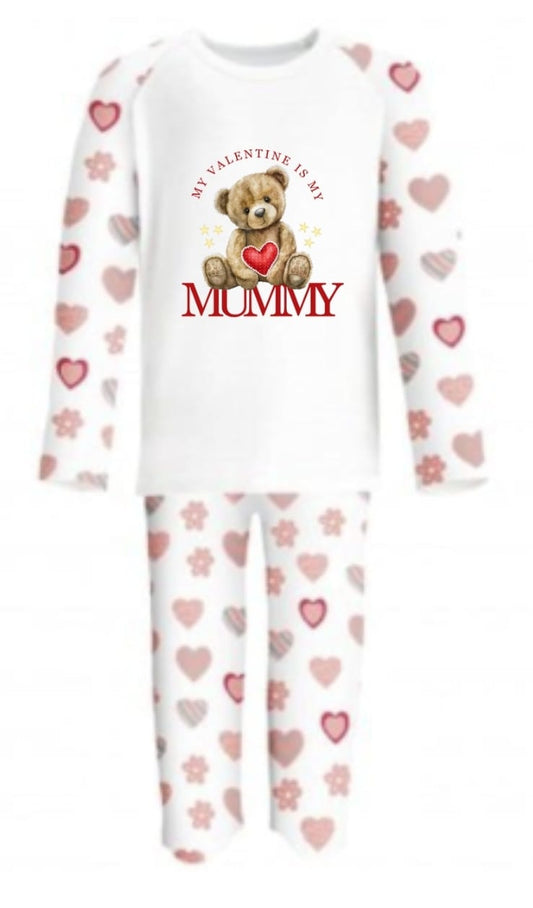children's valentines day pyjamas and baby rompers