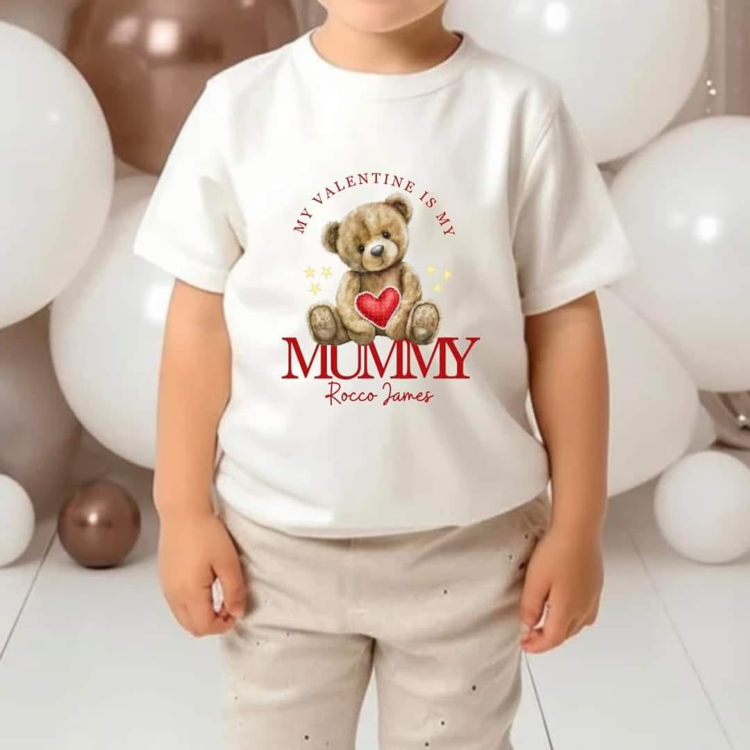 my valentine is my ....  childrens short sleeved white tshirt