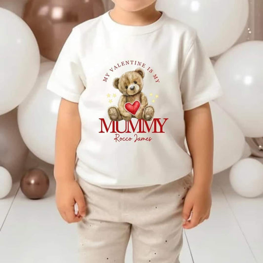 my valentine is my ....  childrens short sleeved white tshirt