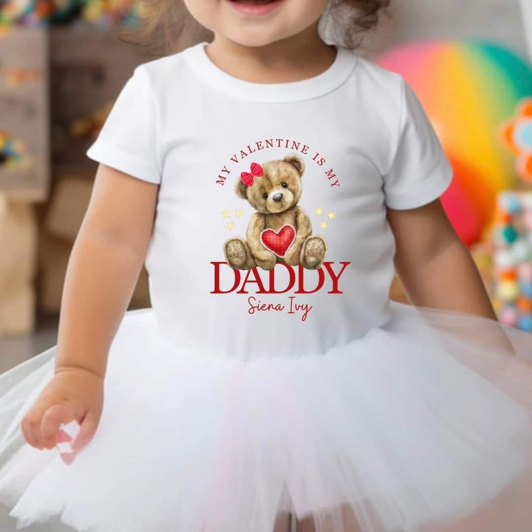 my valentine is my ....  childrens short sleeved white tshirt