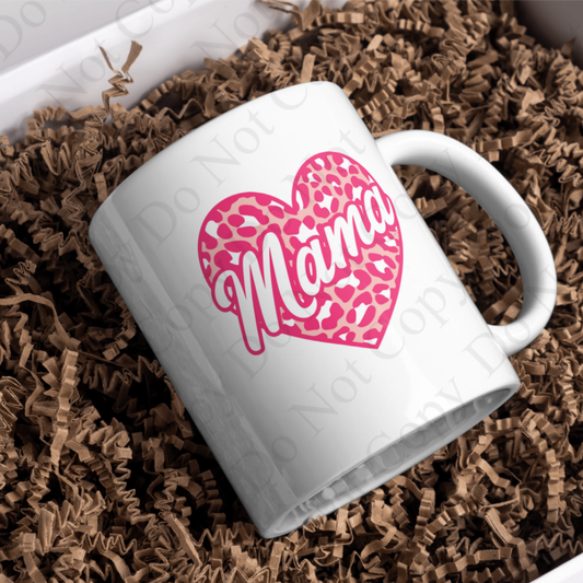 Mama leopard print heart mug