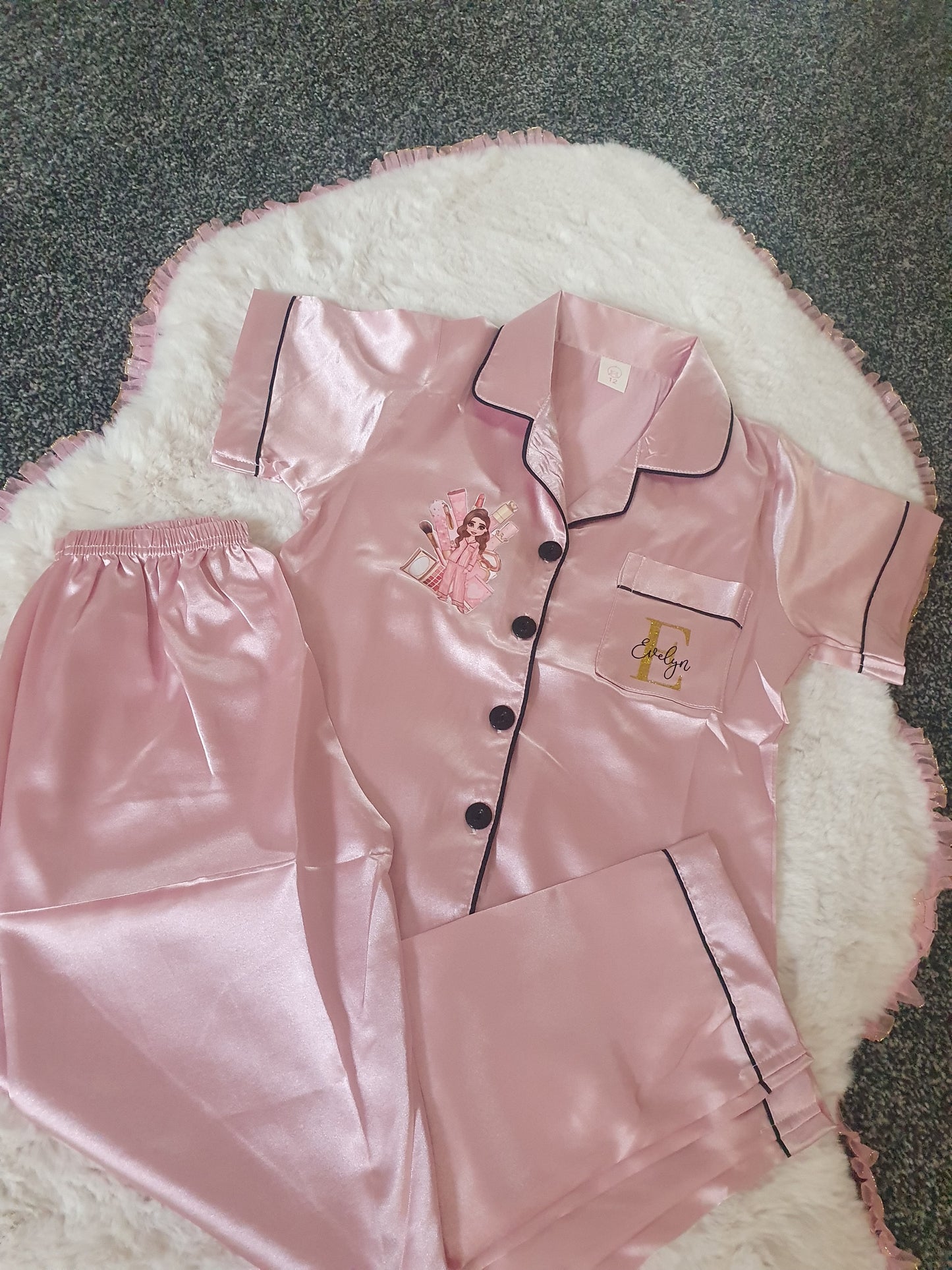 Makeup dolly satin pyjamas kids/adults