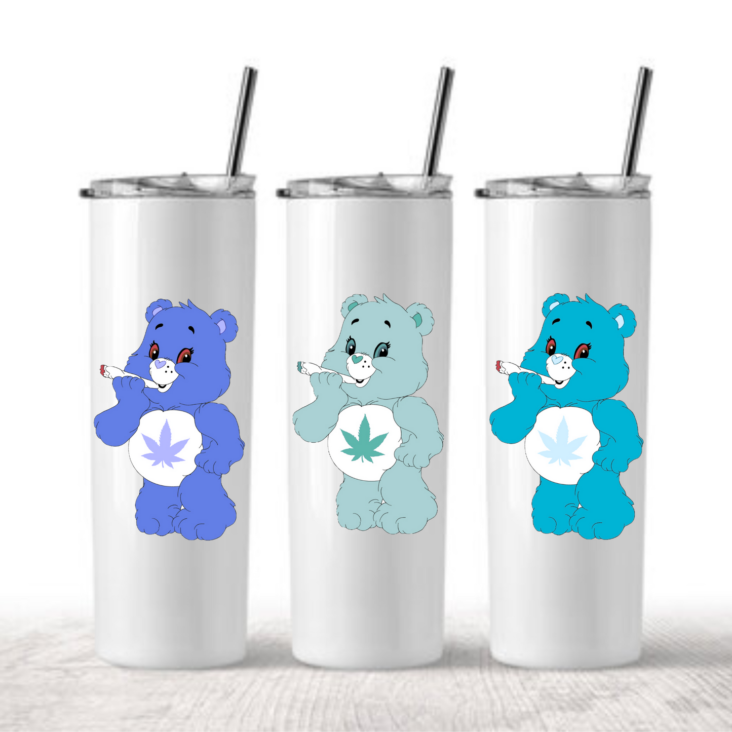 20oz stainless steel tumbler ft Smokey the 420 bear.