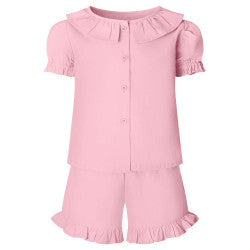 Children’s custom printed linen tshirt and shorts frill set