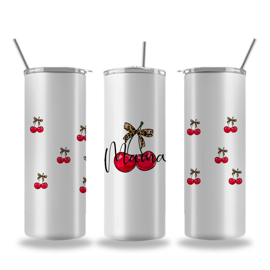 20oz tumbler -mama leopard cherries design 2