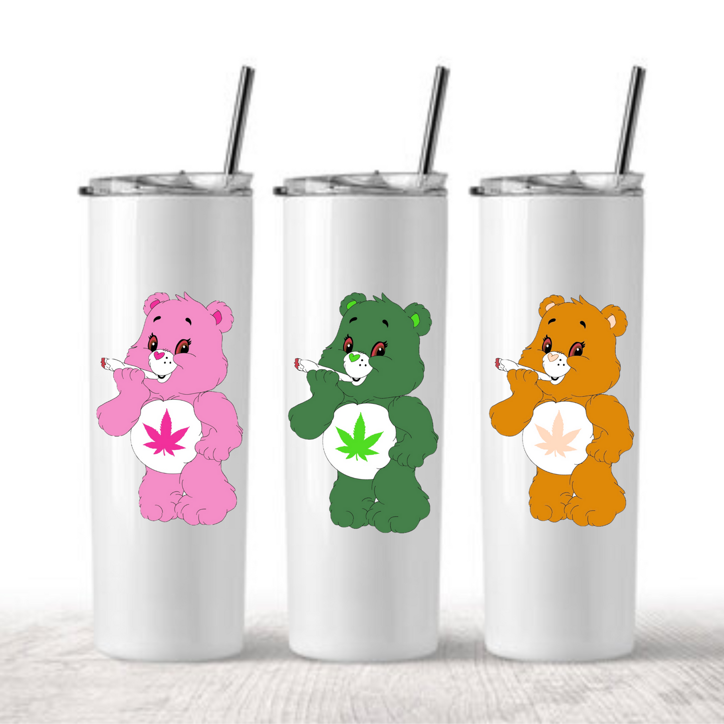 20oz stainless steel tumbler ft Smokey the 420 bear.