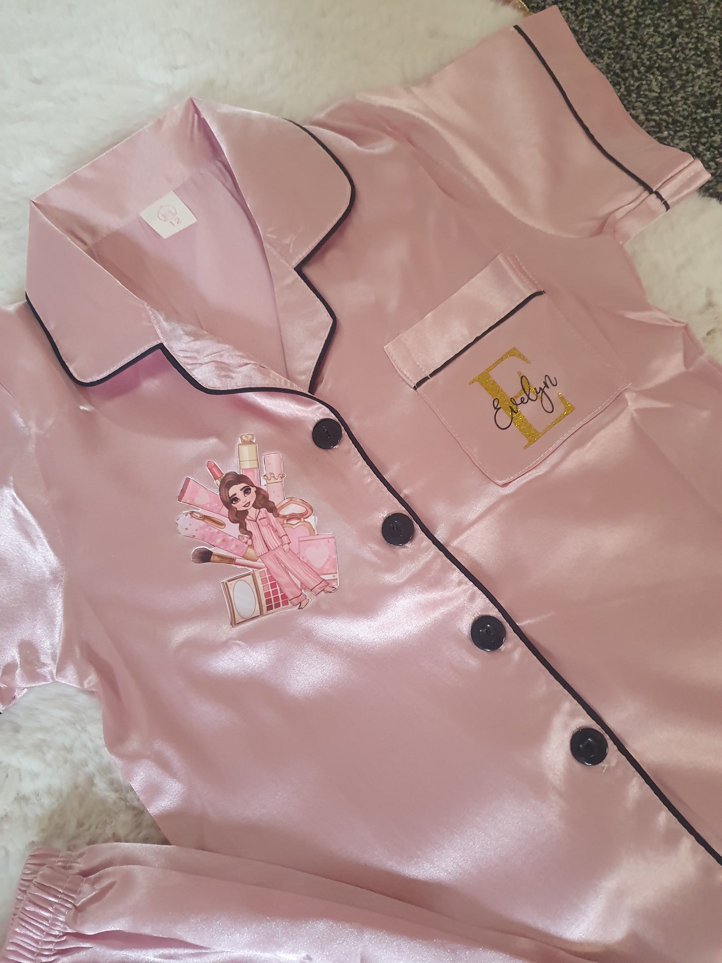 Makeup dolly satin pyjamas kids/adults