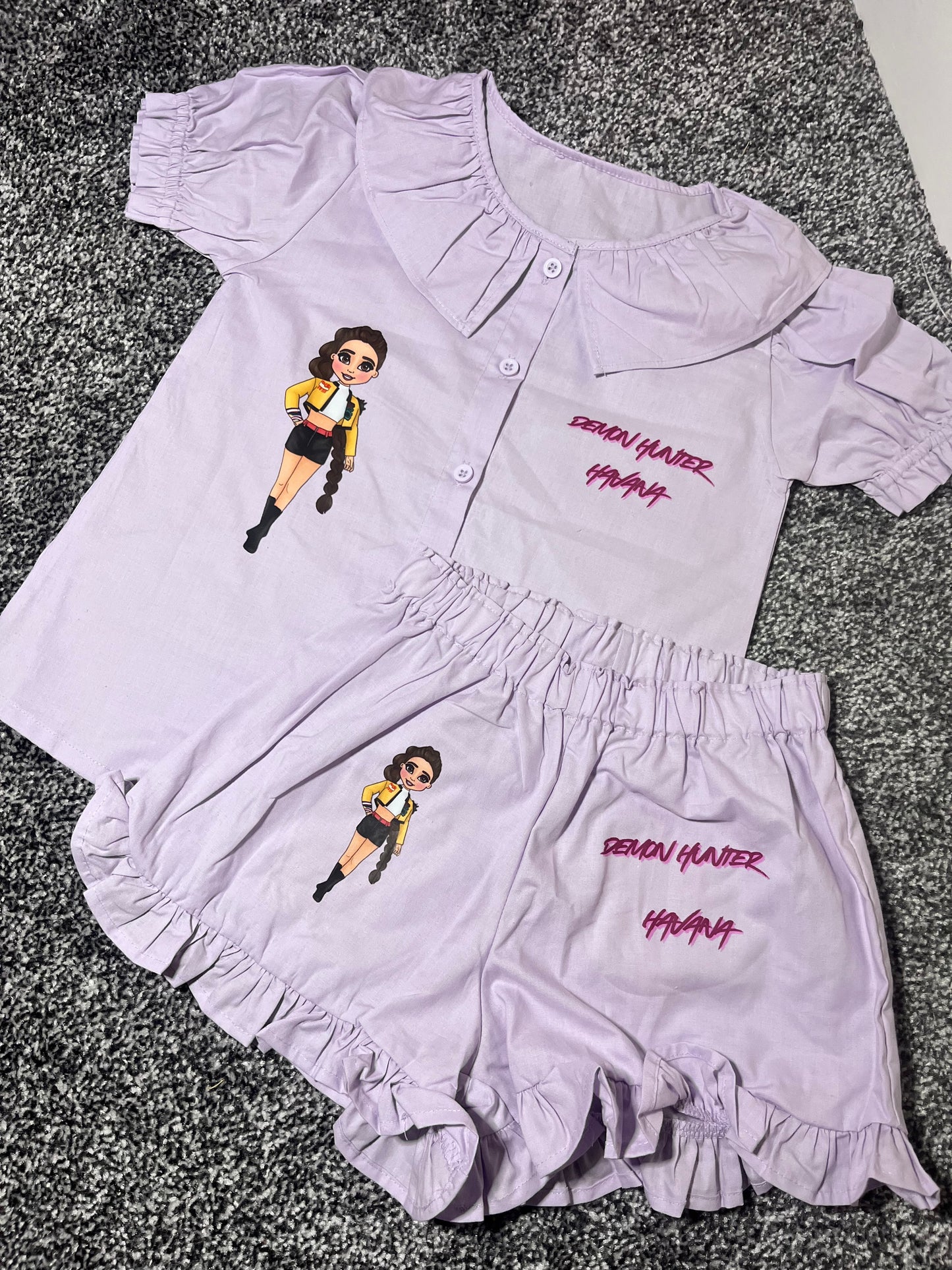 Kpop Children’s custom printed linen tshirt and shorts frill set