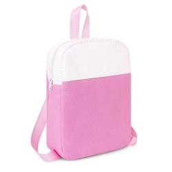 Pink and white childrens backpack and lunchbag